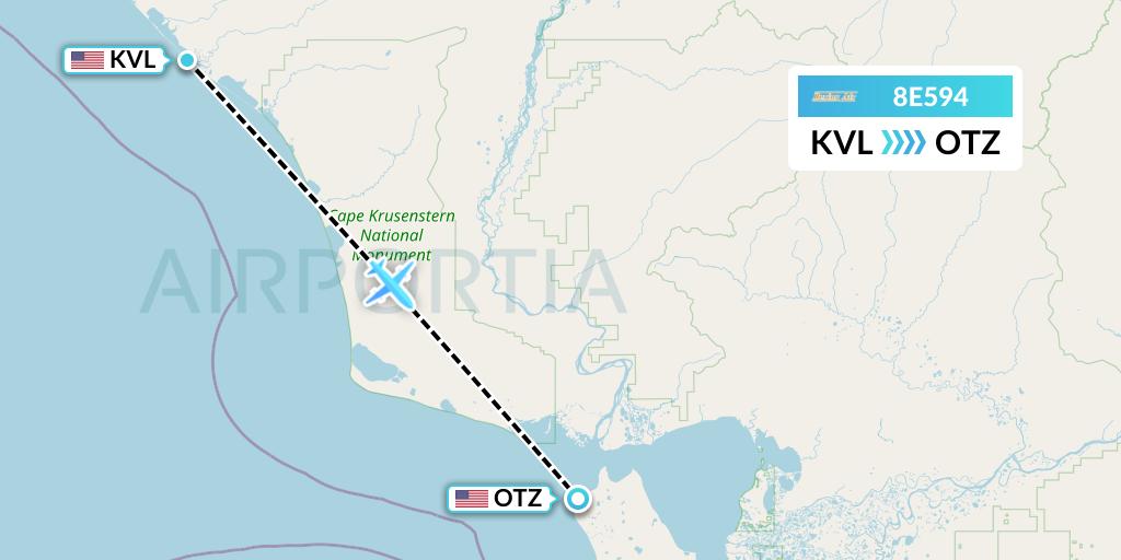 8E594 Bering Air Flight Map: Kivalina to Kotzebue