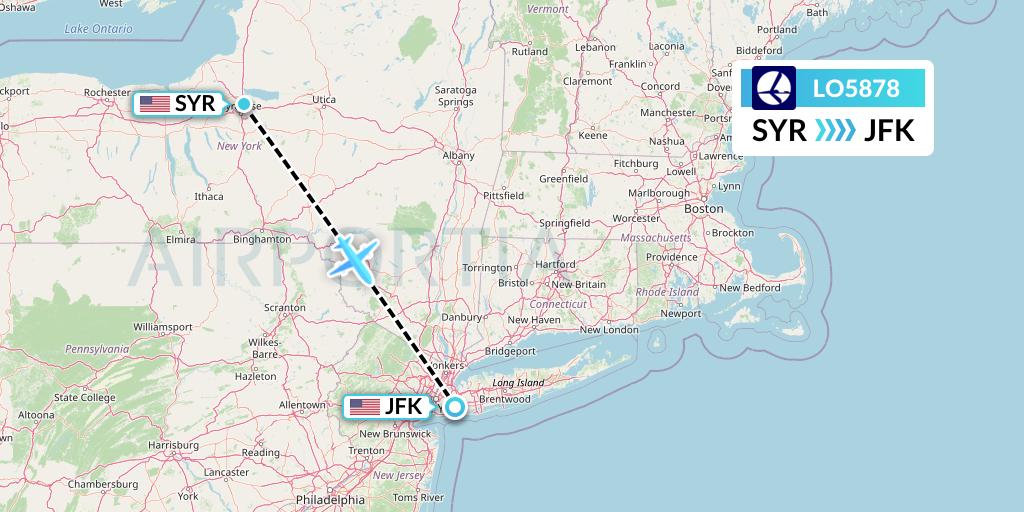 LO5878 LOT Flight Map: Syracuse to New York
