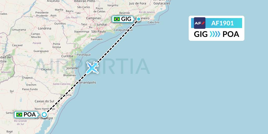 AF1901 Air France Flight Map: Rio de Janeiro to Porto Alegre