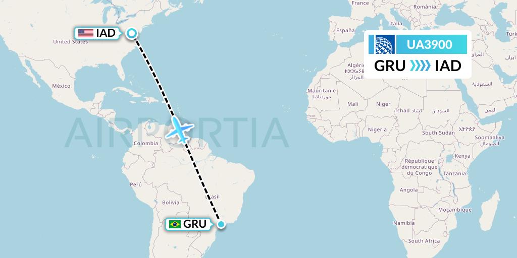 UA3900 United Airlines Flight Map: Sao Paulo to Washington