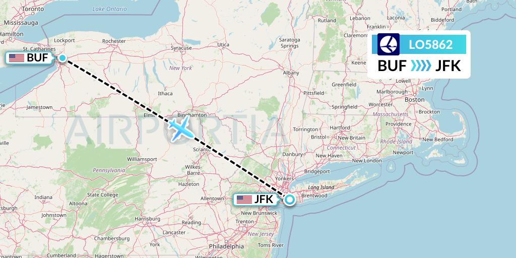 LO5862 LOT Flight Map: Buffalo to New York