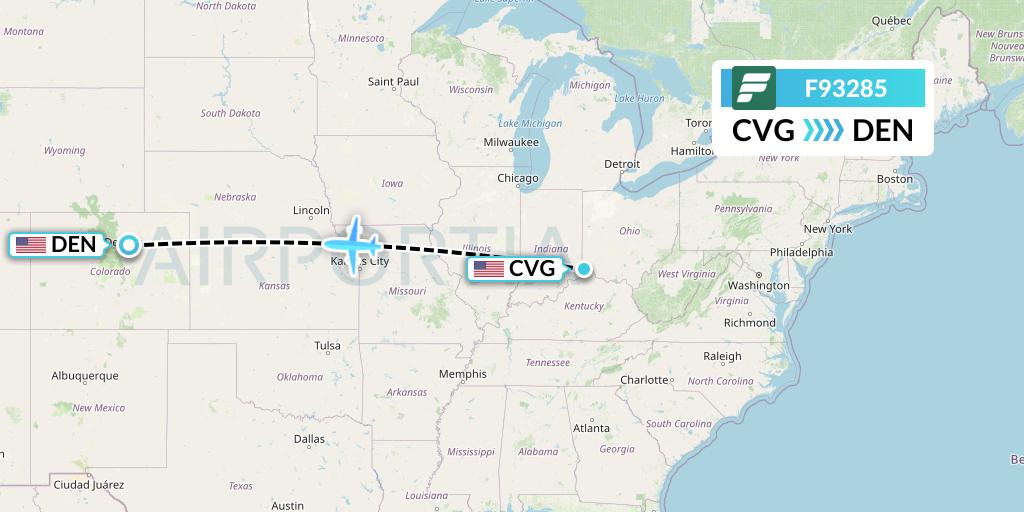 F93285 Frontier Airlines Flight Map: Cincinnati to Denver