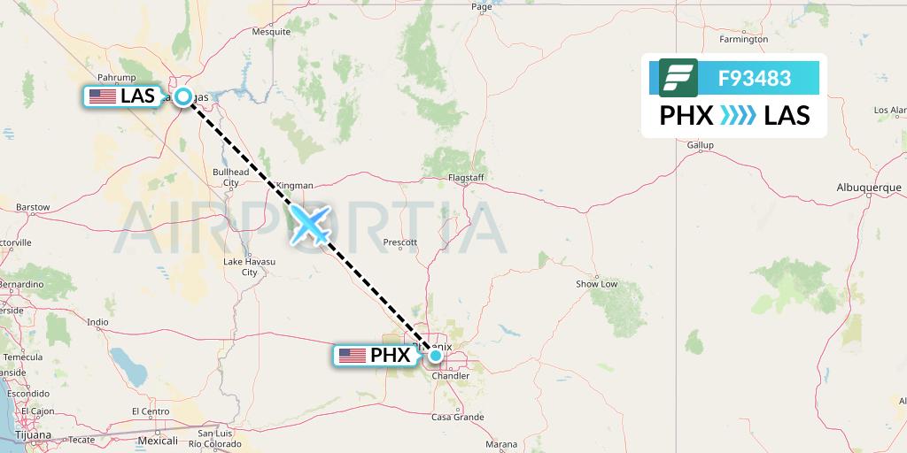 F93483 Frontier Airlines Flight Map: Phoenix to Las Vegas