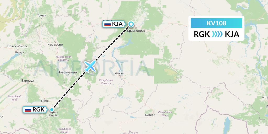 KV108 KrasAvia Flight Map: Gorno-Altaysk to Krasnoyarsk