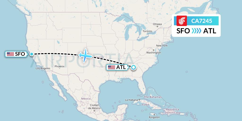 CA7245 Air China Flight Map: San Francisco to Atlanta