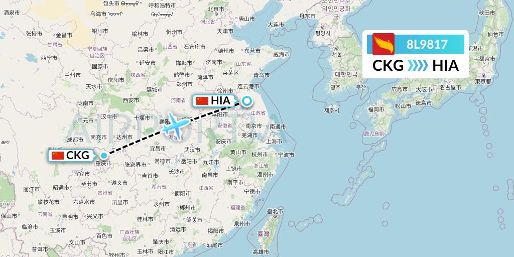 8L9817 Lucky Air Flight Map: Chongqing to Huai'an