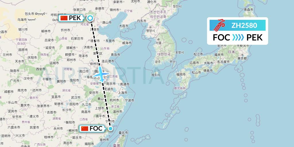 ZH2580 Shenzhen Airlines Flight Map: Fuzhou to Beijing