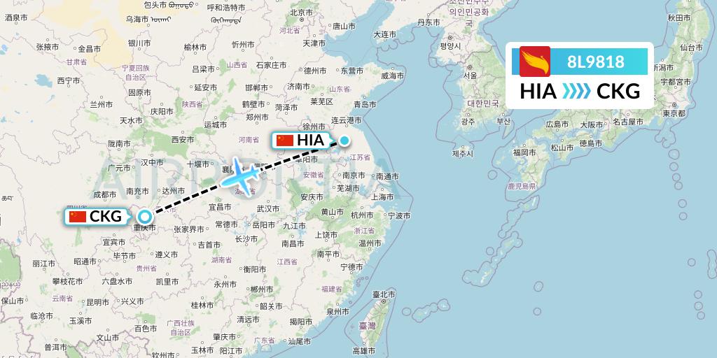 8L9818 Lucky Air Flight Map: Huai'an to Chongqing