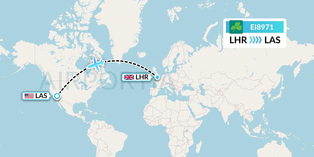 EI8971 Aer Lingus Flight Map: London to Las Vegas