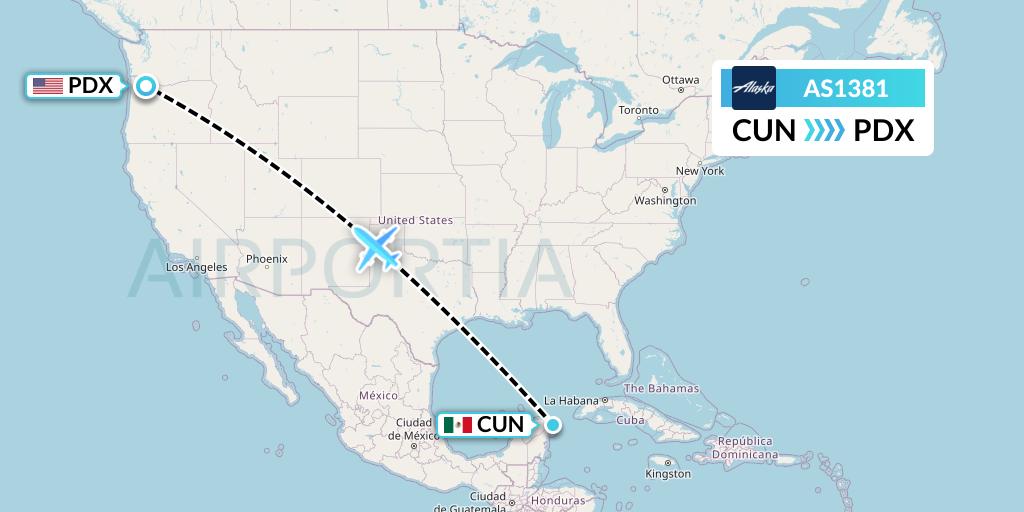 AS1381 Alaska Airlines Flight Map: Cancun to Portland
