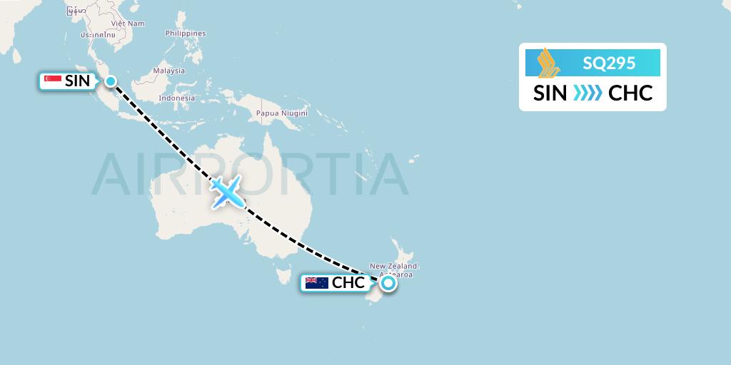SQ295 Singapore Airlines Flight Map: Singapore to Christchurch