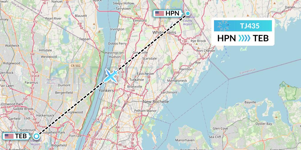 TJ435 Tradewind Aviation Flight Map: White Plains to Teterboro