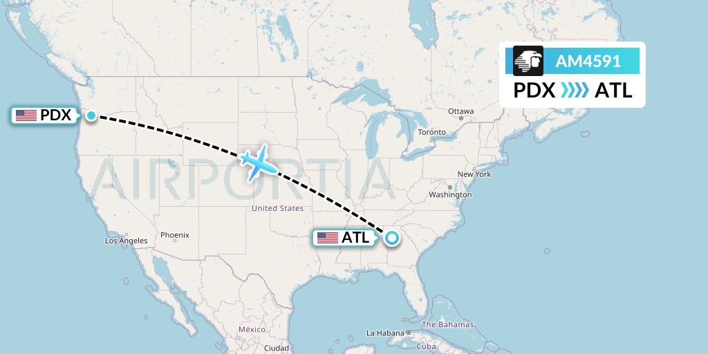 AM4591 Aeromexico Flight Map: Portland to Atlanta