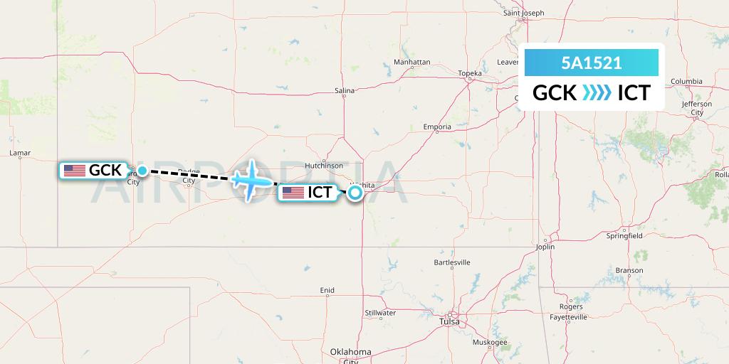 5A1521 Alpine Air Express Flight Map: Garden City to Wichita