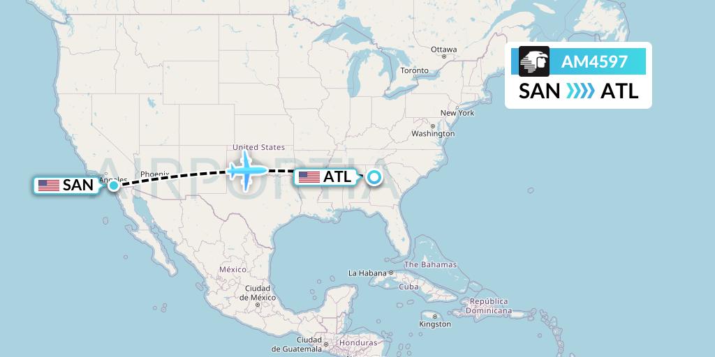 AM4597 Aeromexico Flight Map: San Diego to Atlanta