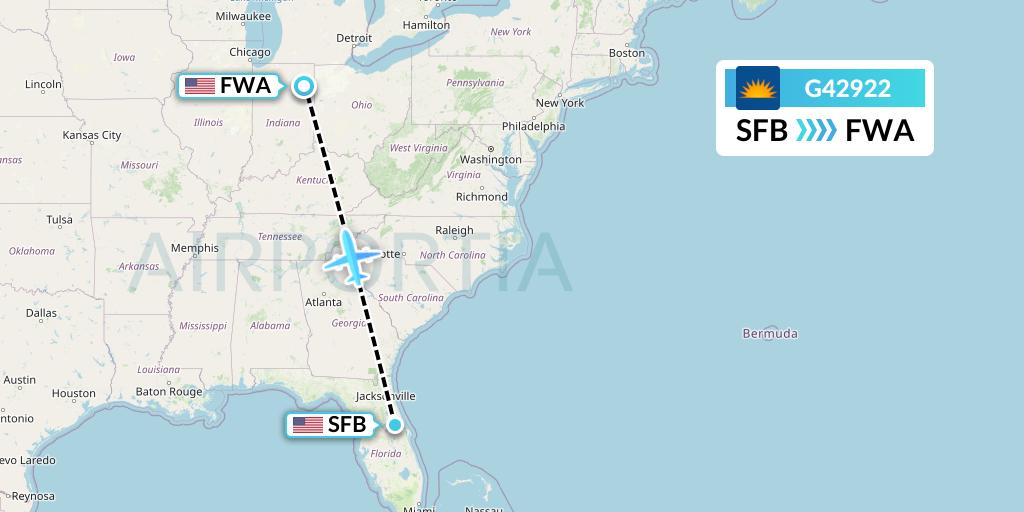 G42922 Allegiant Air Flight Map: Orlando to Fort Wayne
