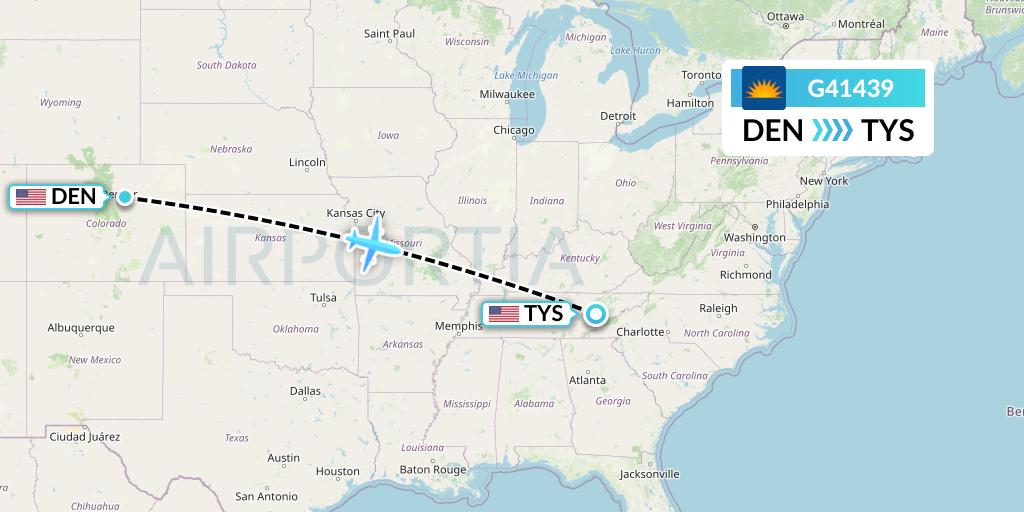 G41439 Allegiant Air Flight Map: Denver to Knoxville
