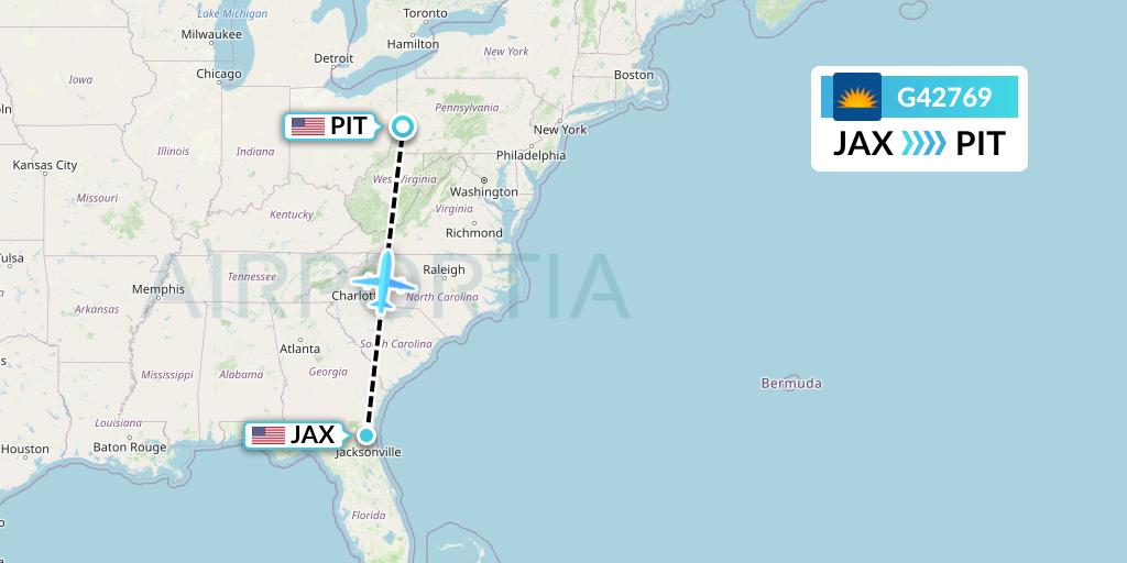 G42769 Allegiant Air Flight Map: Jacksonville to Pittsburgh