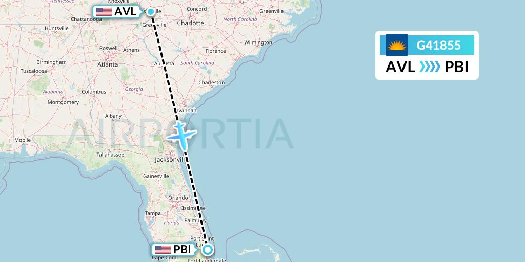 G41855 Allegiant Air Flight Map: Asheville to West Palm Beach