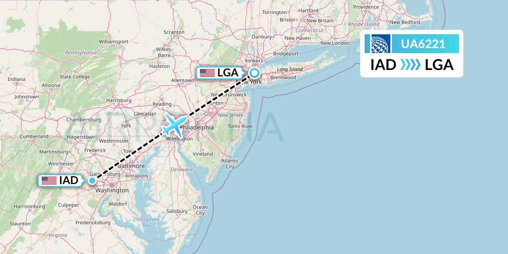 UA6221 United Airlines Flight Map: Washington to New York