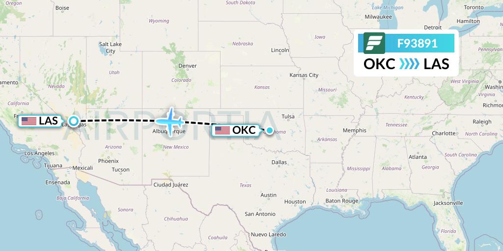 F93891 Frontier Airlines Flight Map: Oklahoma City to Las Vegas