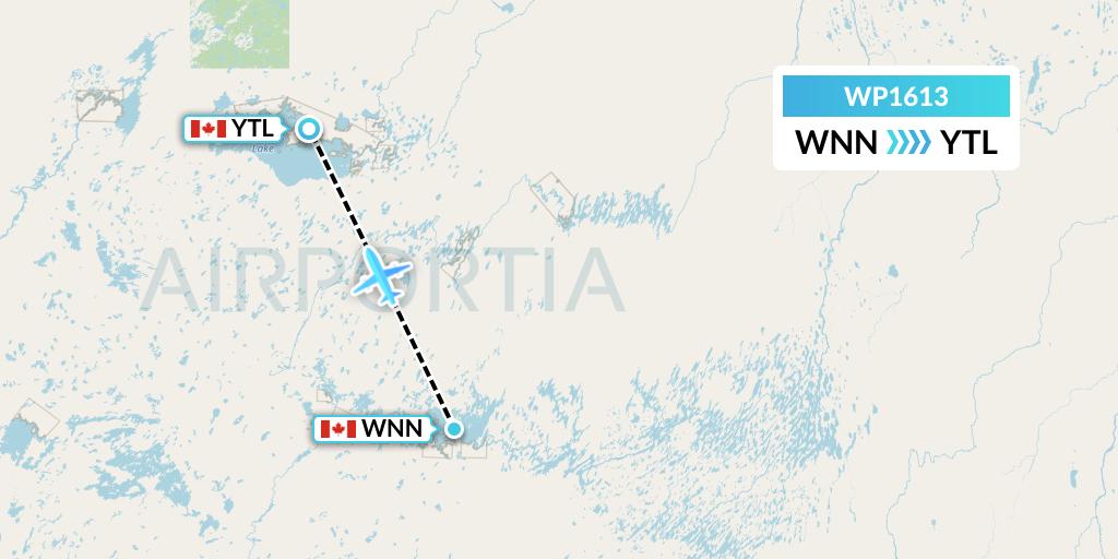 WP1613 Wasaya Airways Lp Flight Map: Wunnummin Lake to Big Trout
