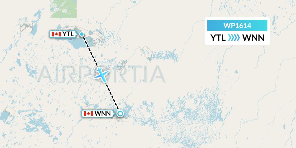 WP1614 Wasaya Airways Lp Flight Map: Big Trout to Wunnummin Lake