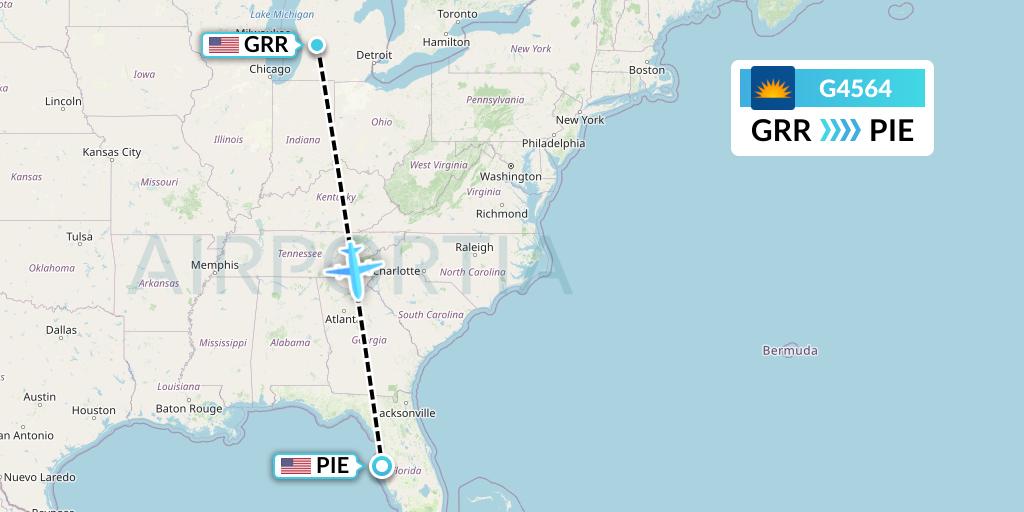 G4564 Allegiant Air Flight Map: Grand Rapids to St. Petersburg