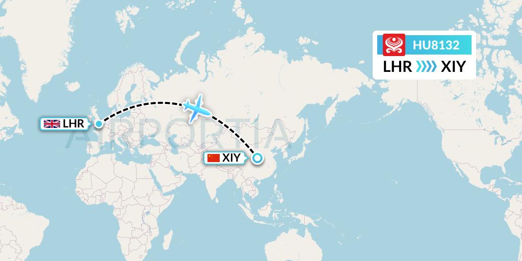 HU8132 Hainan Airlines Flight Map: London to Xi'an