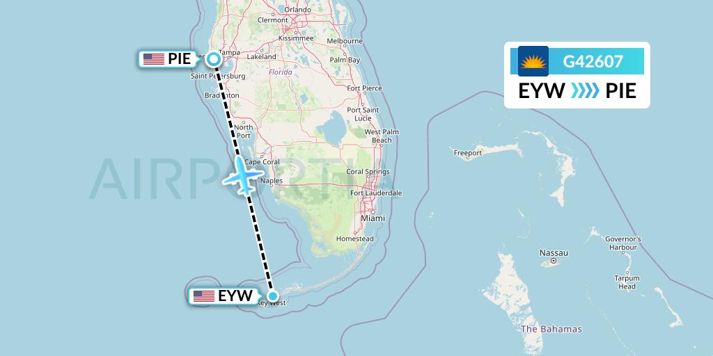 G42607 Allegiant Air Flight Map: Key West to St. Petersburg