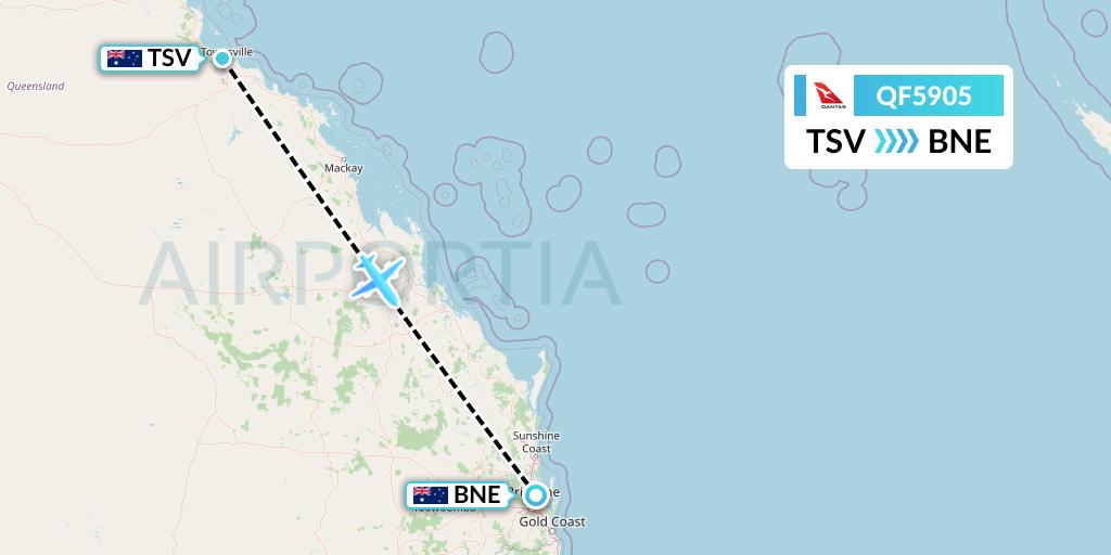 QF5905 Qantas Flight Map: Townsville to Brisbane
