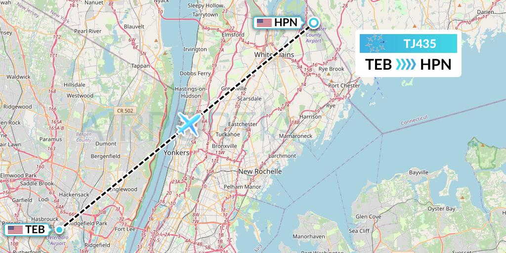 TJ435 Tradewind Aviation Flight Map: Teterboro to White Plains