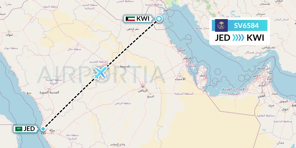 SV6584 Saudi Arabian Airlines Flight Map: Jeddah to Kuwait City