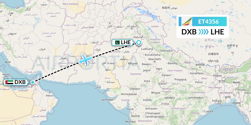 ET4356 Ethiopian Airlines Flight Map: Dubai to Lahore