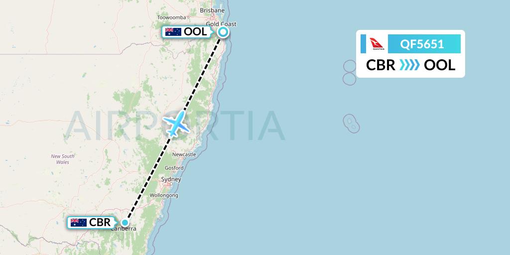 QF5651 Qantas Flight Map: Canberra to Gold Coast