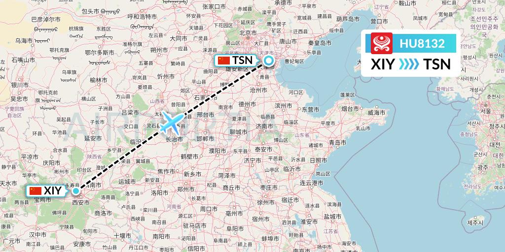 HU8132 Hainan Airlines Flight Map: Xi'an to Tianjin