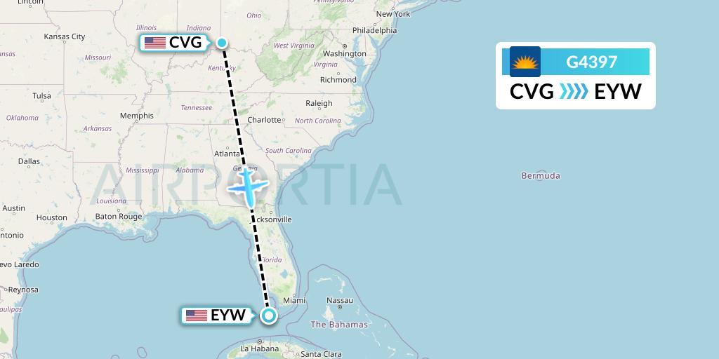 G4397 Allegiant Air Flight Map: Cincinnati to Key West