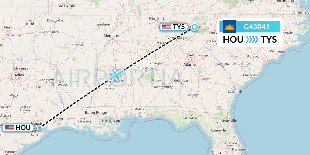G43041 Allegiant Air Flight Map: Houston to Knoxville