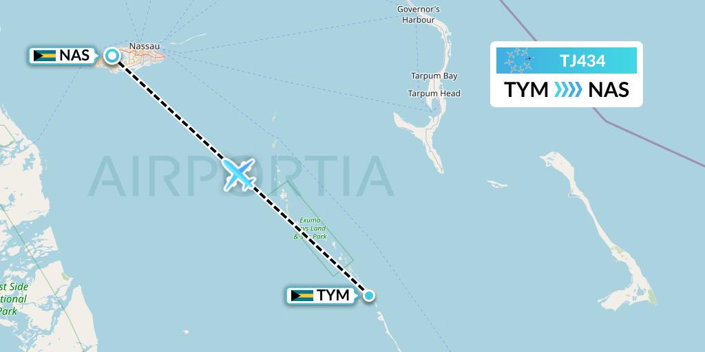 TJ434 Tradewind Aviation Flight Map: Bahamas to Nassau