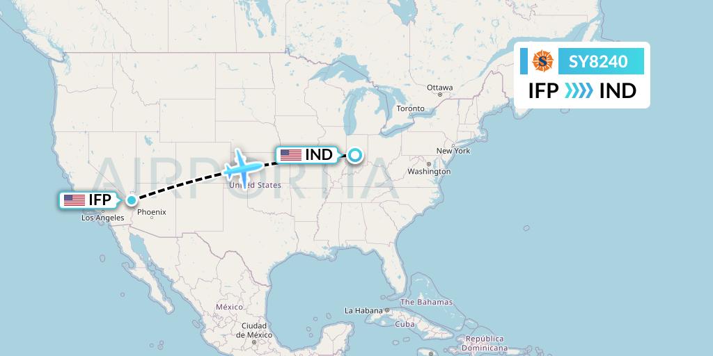 SY8240 Sun Country Airlines Flight Map: Bullhead City to Indianapolis