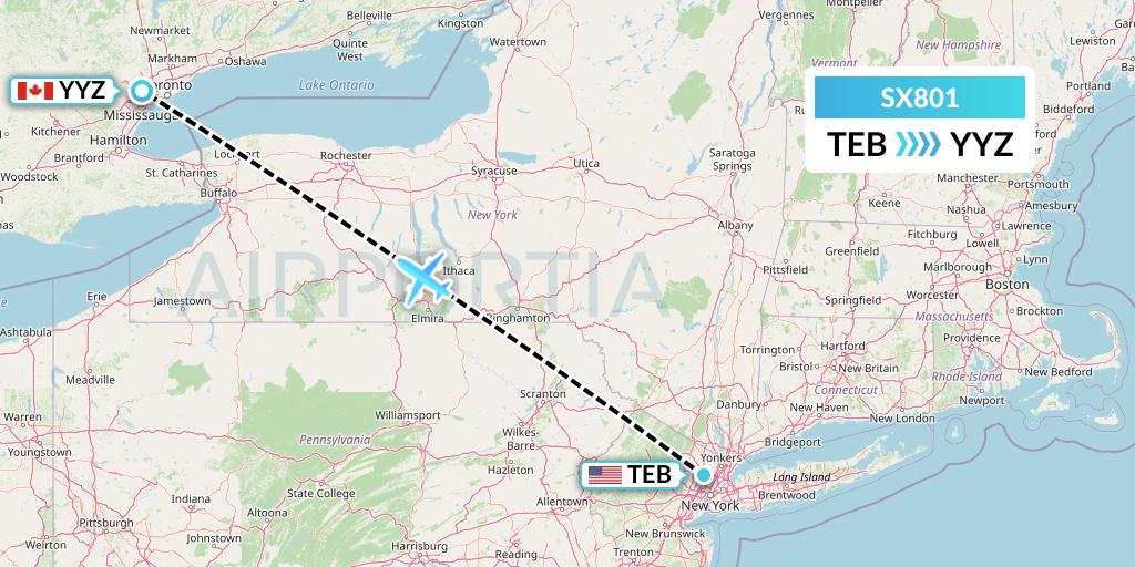 SX801 Flygta Airlines Flight Map: Teterboro to Toronto