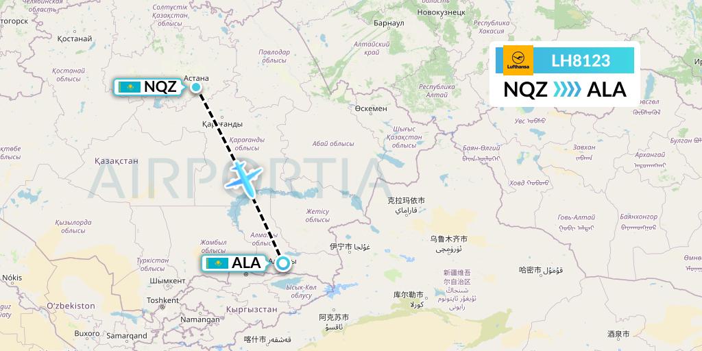LH8123 Lufthansa Flight Map: Astana to Almaty