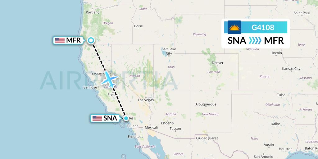 G4108 Allegiant Air Flight Map: Orange County to Medford
