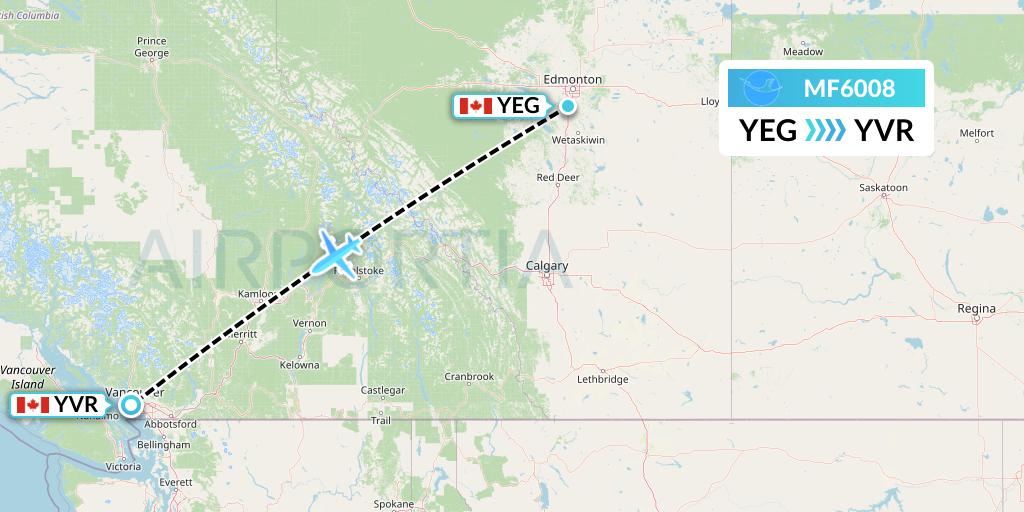 MF6008 Xiamen Airlines Flight Map: Edmonton to Vancouver