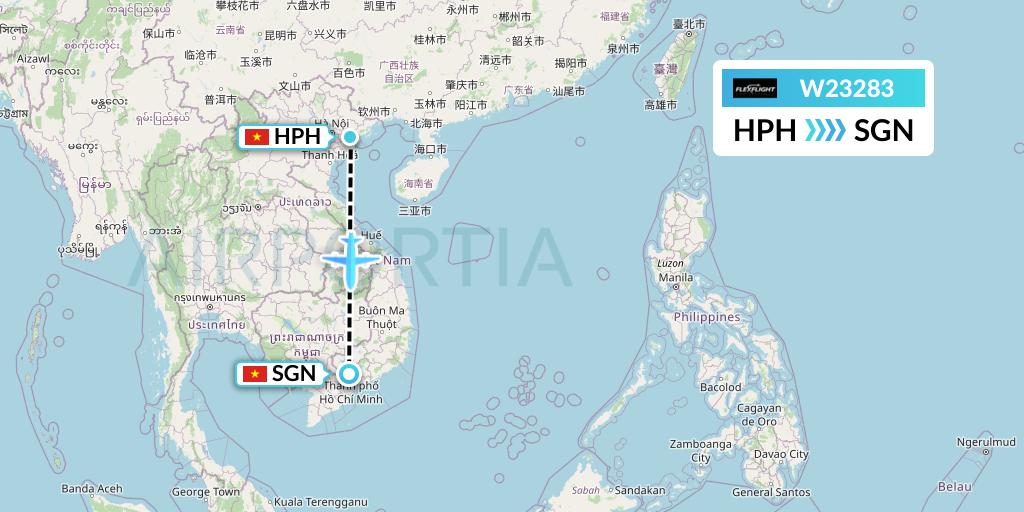 W23283 Flex Flight Flight Map: Haiphong to Ho Chi Minh City