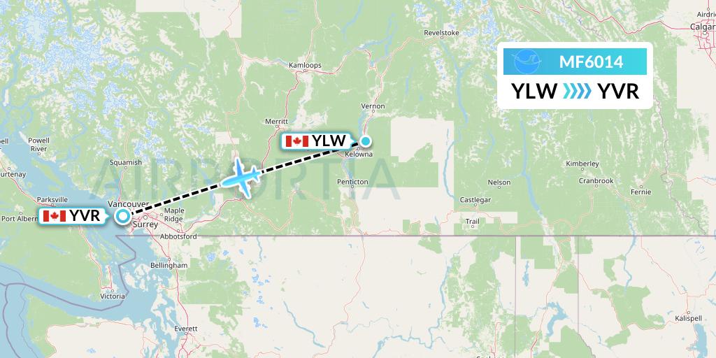 MF6014 Xiamen Airlines Flight Map: Kelowna to Vancouver