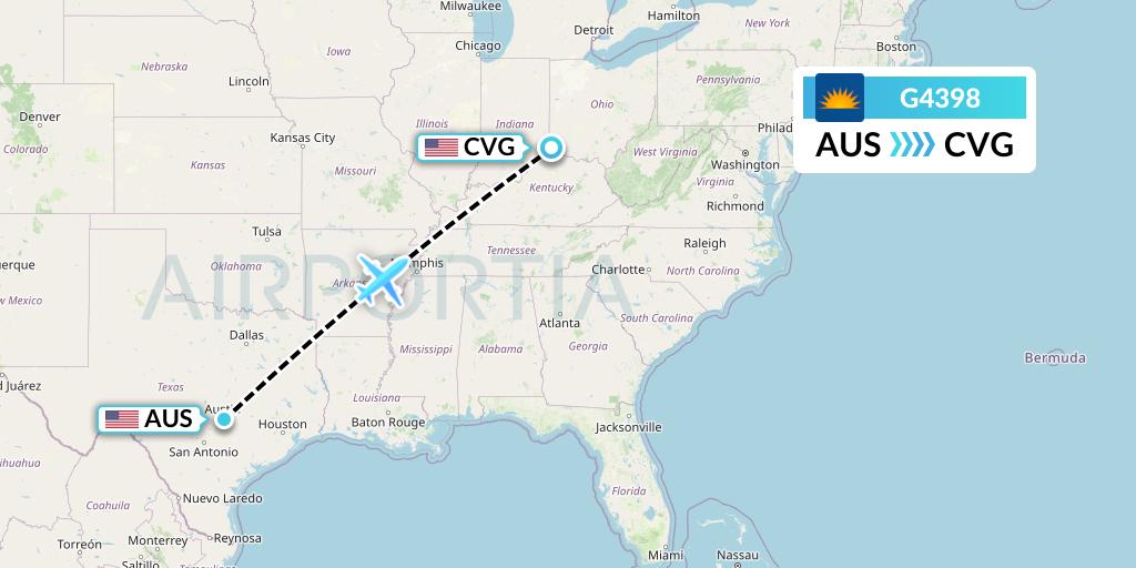 G4398 Allegiant Air Flight Map: Austin to Cincinnati