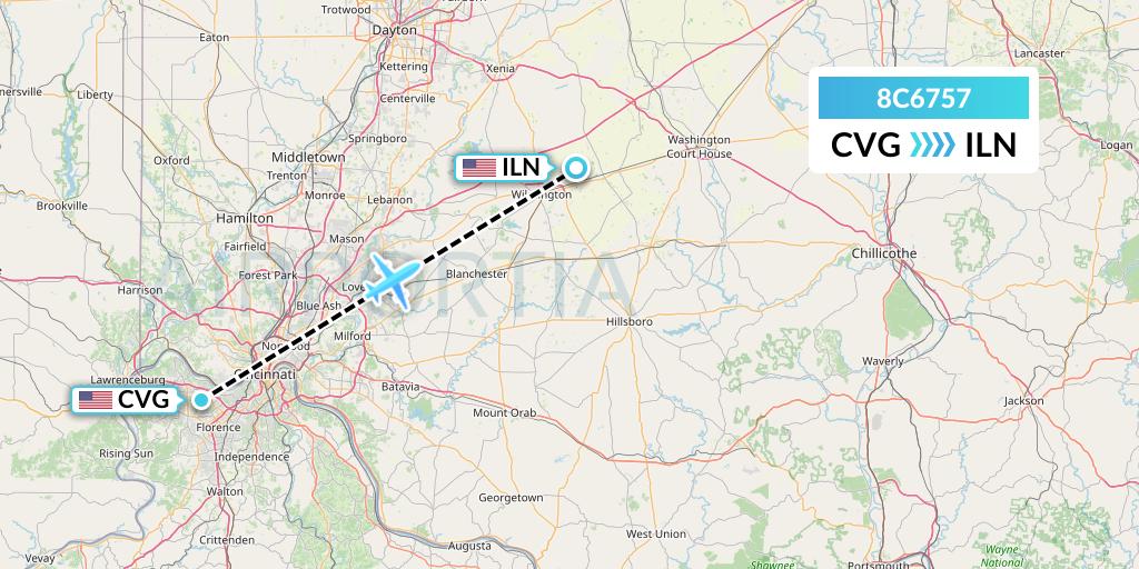8C6757 Air Transport International Flight Map: Cincinnati to Wilmington