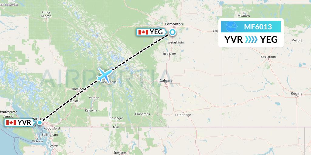 MF6013 Xiamen Airlines Flight Map: Vancouver to Edmonton