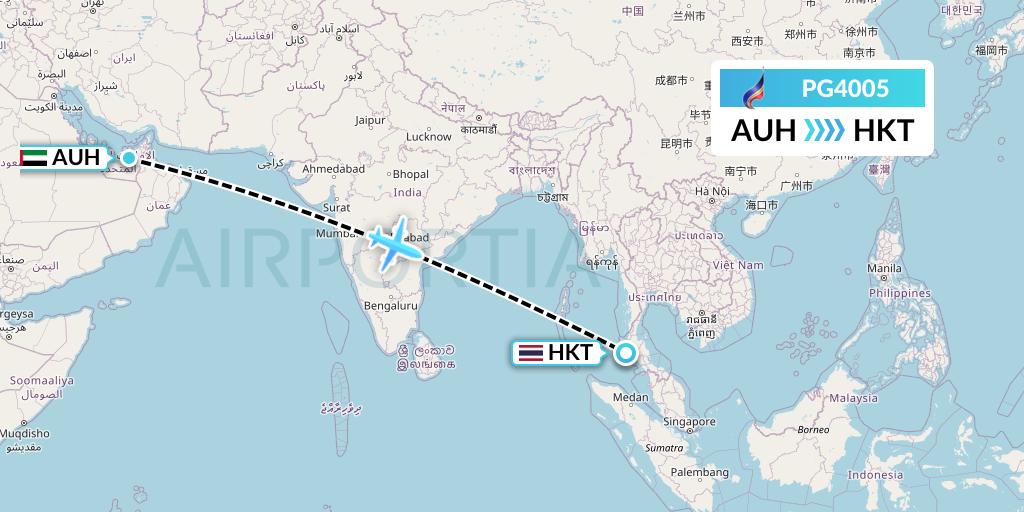 PG4005 Bangkok Airways Flight Map: Abu Dhabi to Phuket